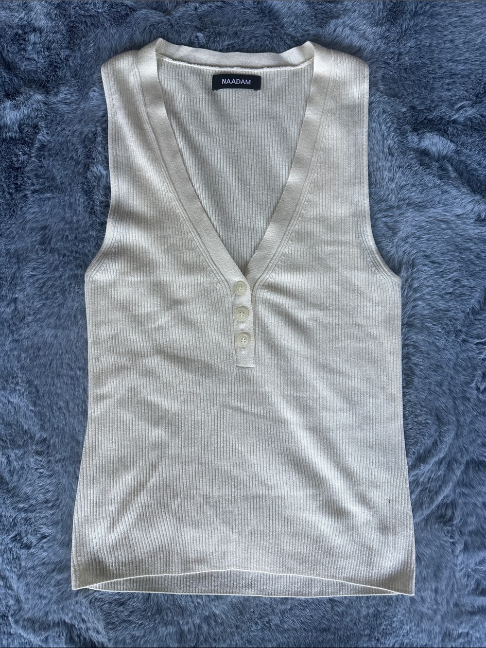 NAADAM Ivory Ribbed V-Neck Button Tank